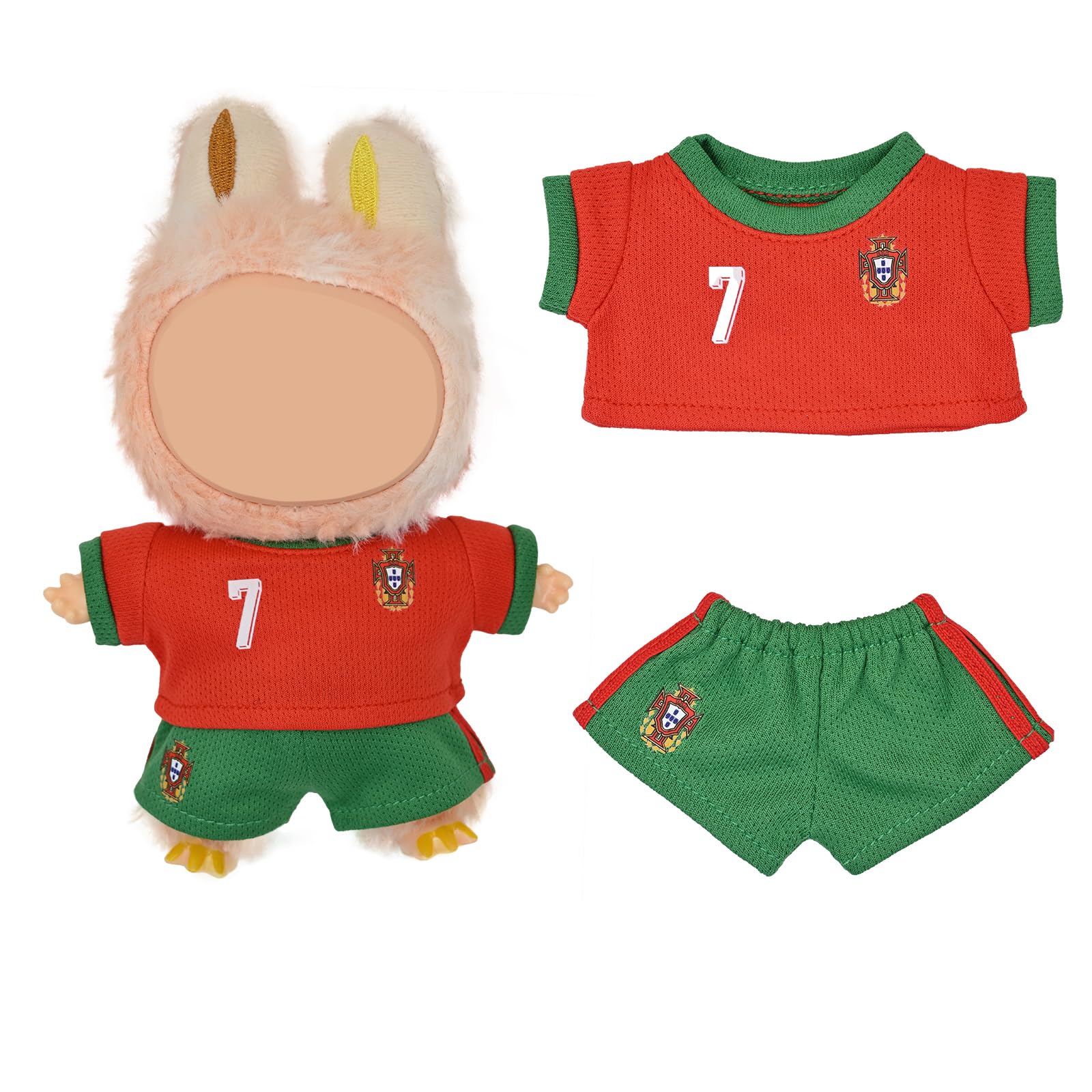 Clothes for labubu Dolls-Sporty Jersey Outfit Set for 17cm Collector Doll, Soccer and Basketball Inspired Athletic Uniform, 2-Piece Display Clothing (