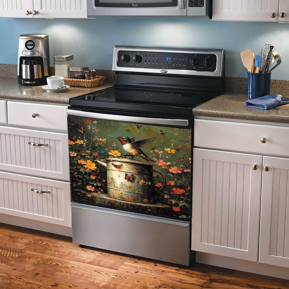 Bird Flowers Dishwasher Magnet Cover Colorful Refrigerator Door Panel Decal Floral Sticker Kitchen Decor Butterfly Flower Dishwasher Magnetic Decorative Cover