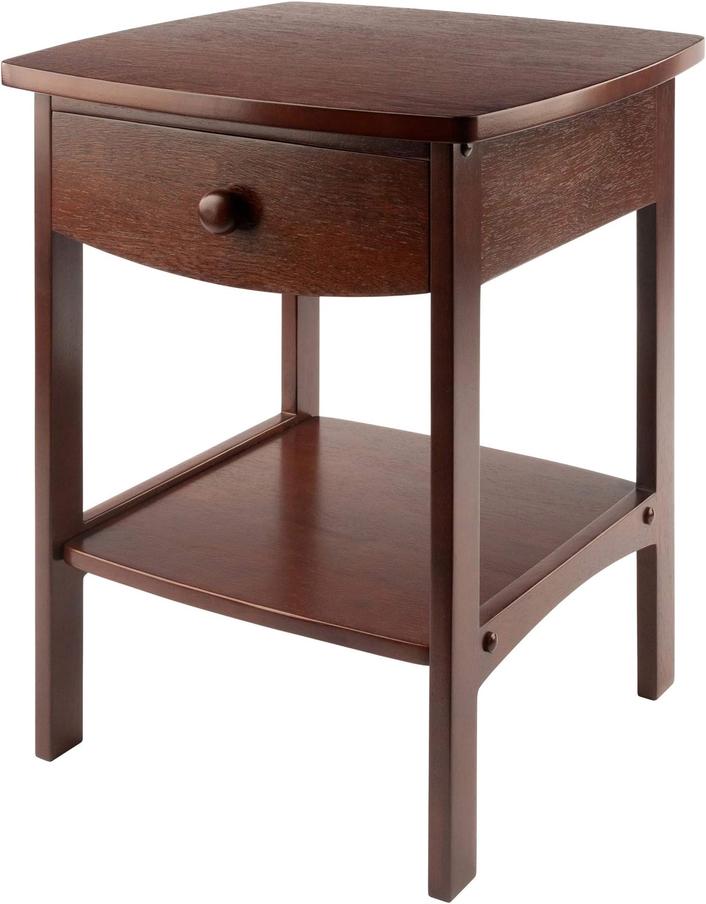 Winsome 22 x 18 x 18-Inch Wood Curved End Table/Night Stand with One Drawer, Brown (94918)
