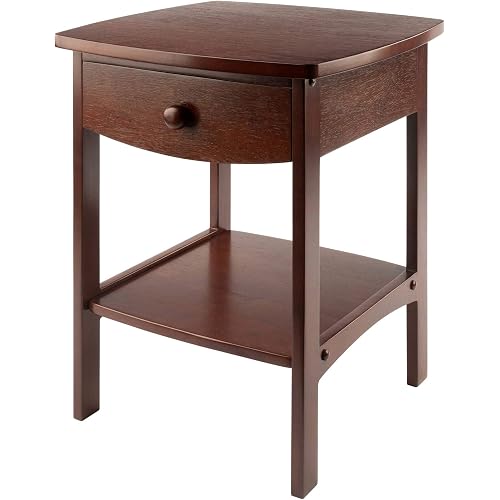 Winsome 22 x 18 x 18-Inch Wood Curved End Table/Night Stand with One Drawer, Brown (94918) | Classic Bedside Table for Bedroom, Sturdy Nightstand with Storage, Convenient Furniture for Couch Side, Living Room, Entryway