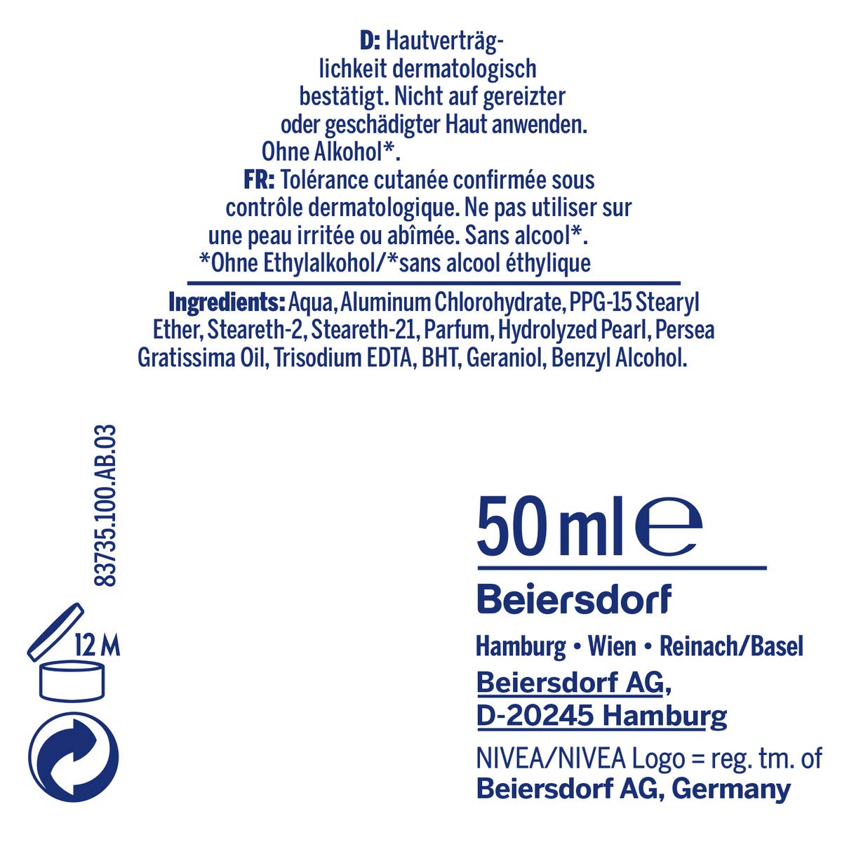 NIVEA Pure Pearl & Beauty Deo Roll On im 6er Pack (6 x 50 ml), Antitranspirant Roller für gepflegte Achselhaut, Deodorant mit 48h Schutz