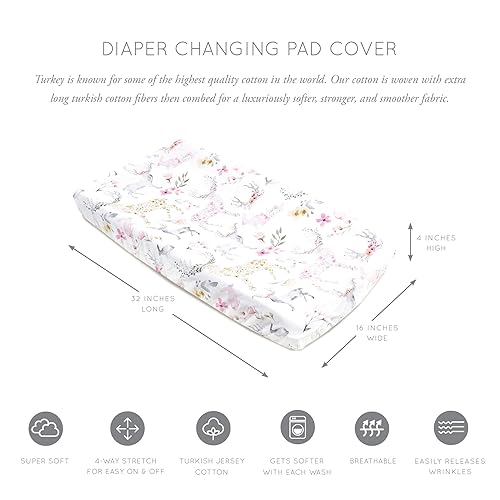 Miniatura 3 de Oilo Funda para cambiador, jersey ajustado de algodón turco transpirable, 300 hilos, lavable a máquina, se adapta a cambiadores estándar (32 x 16