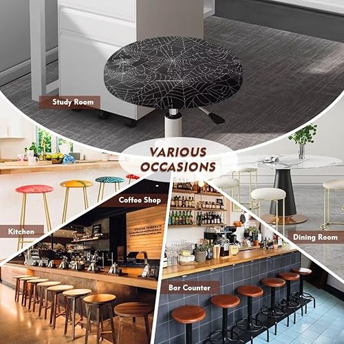 Miniatura 7 de Jeiento Fundas redondas de Navidad para taburetes de Santa Claus Hoho, paquete de 2 fundas de asiento de taburete de bar extraíbles antideslizantes