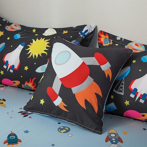 Miniatura 6 de lishjekee Juego de edredón de espacio exterior tamaño individual para niños, juego de ropa de cama de 6 piezas en una bolsa, edredón individual para