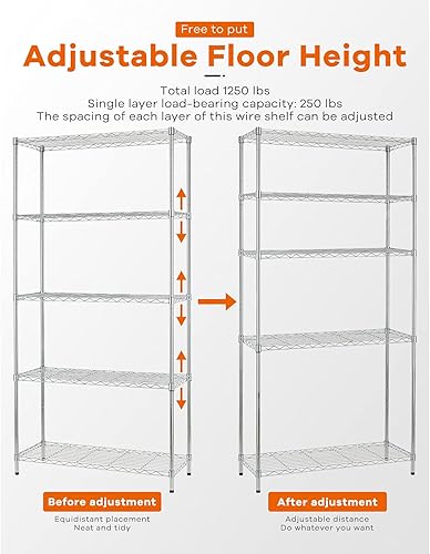 Miniatura 5 de HCY Estantería de garaje, estantes de metal de 72 x 36 x 14 pulgadas, estantería de alambre de 5 niveles, estantería de acero resistente ajustable