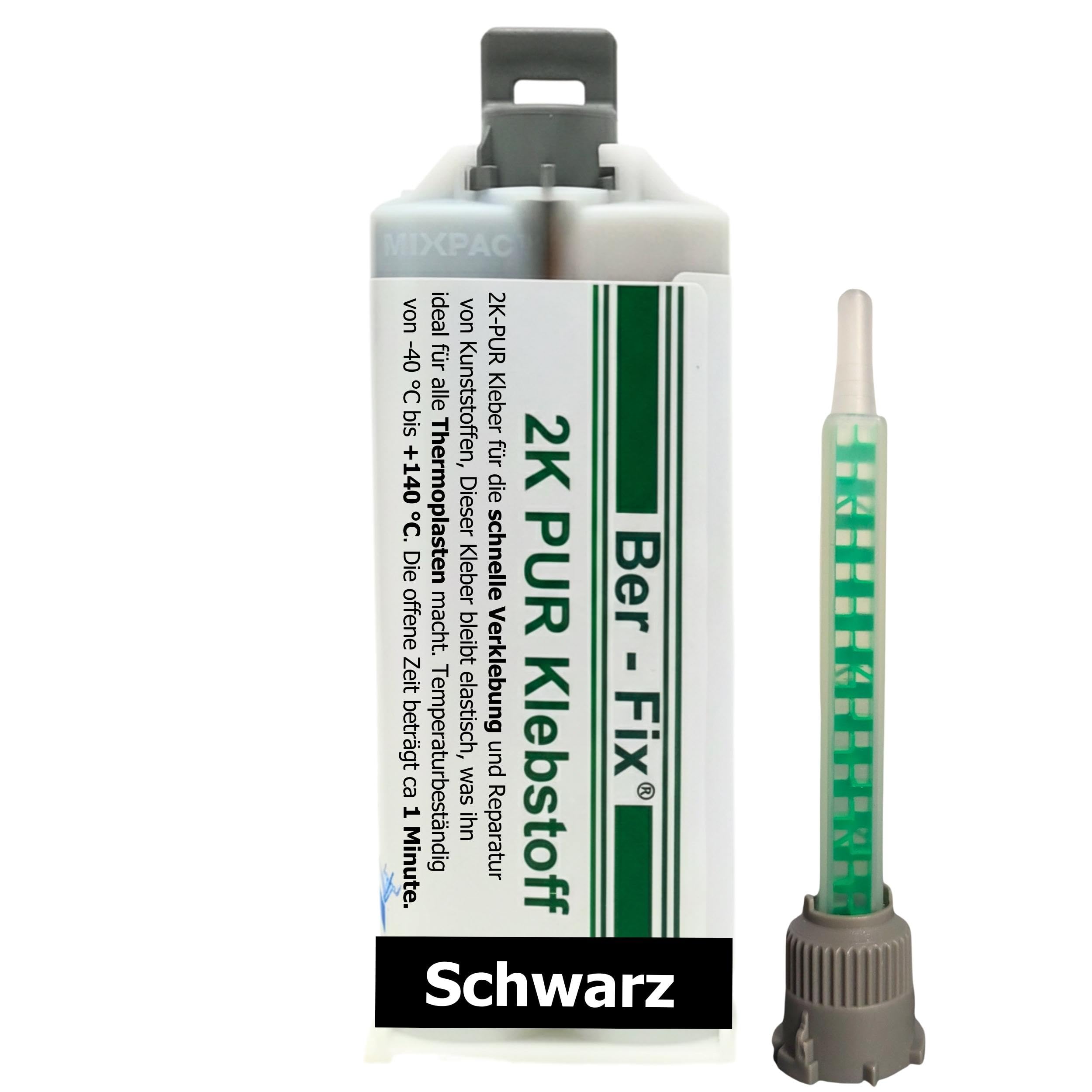 Ber-Fix 2K PU Kleber schwarz – Kunststoffkleber (50g) | 2K PUR Kunststoffkleber schwarz; für technische Reparaturen und passende Materialien; Lieferumfang/Inhalt: 50g