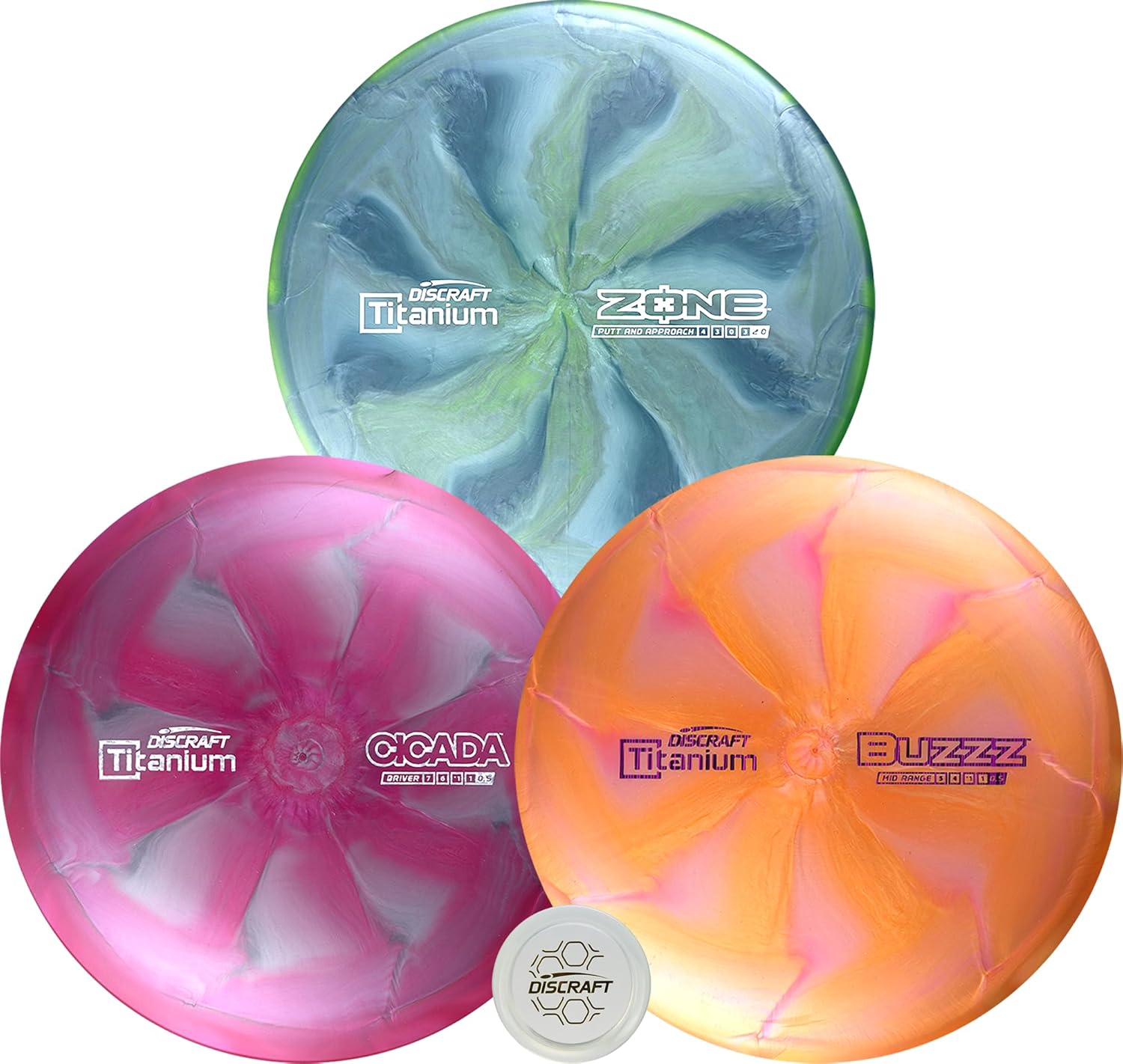 Discraft Titanium 3-Pack - Premium Disc Golf Set with Ti Buzzz, Ti Cicada & Ti Zone (173g-177g) + Exclusive Snap Cap