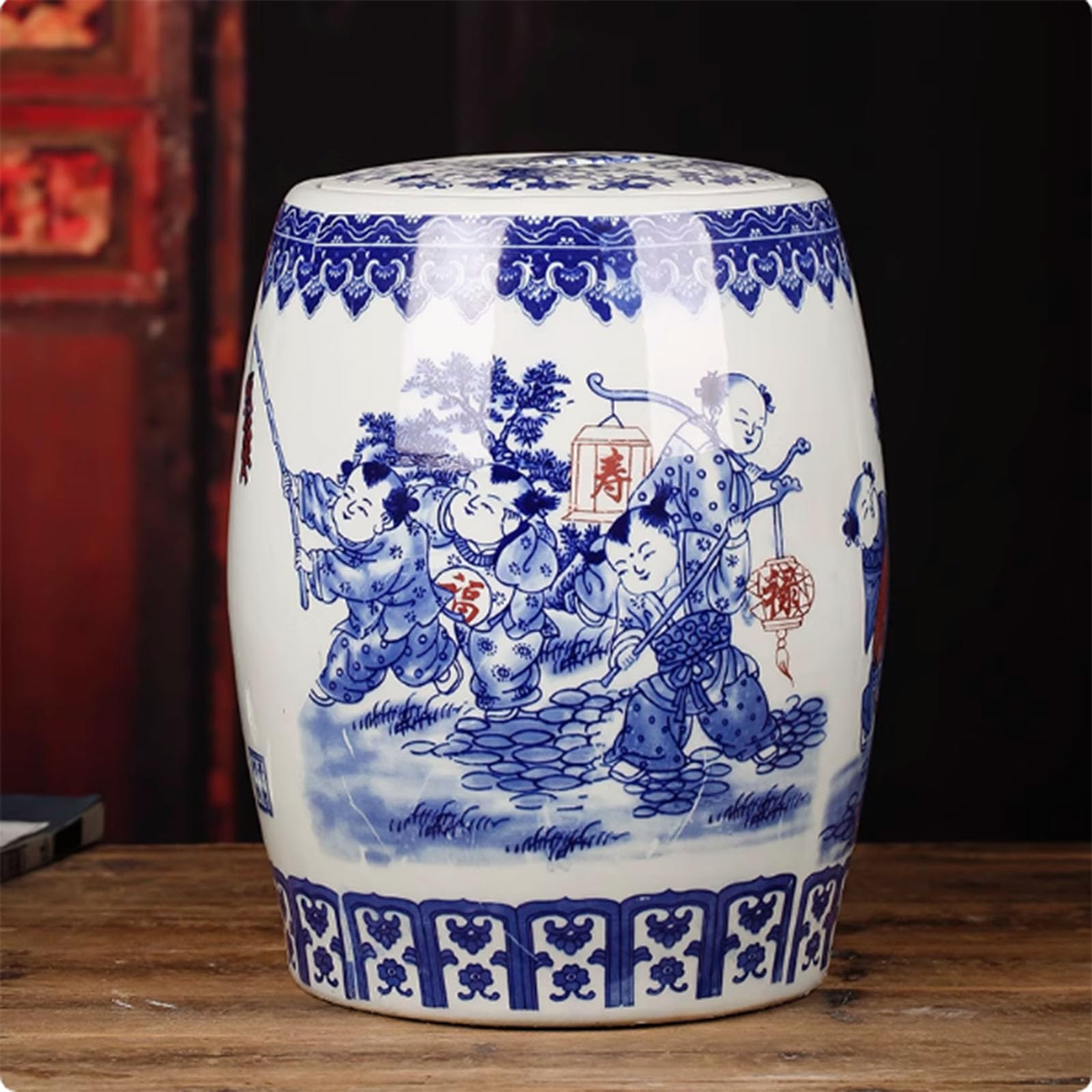 Ixtregzjkm C Hinese Retro Erami Rice Pot, Blue And White, Food Storage Ontainer With Lid, Erami Rice Pot, Erami Rice Pot With Lid, Flour Ontainer, Rice Bucket