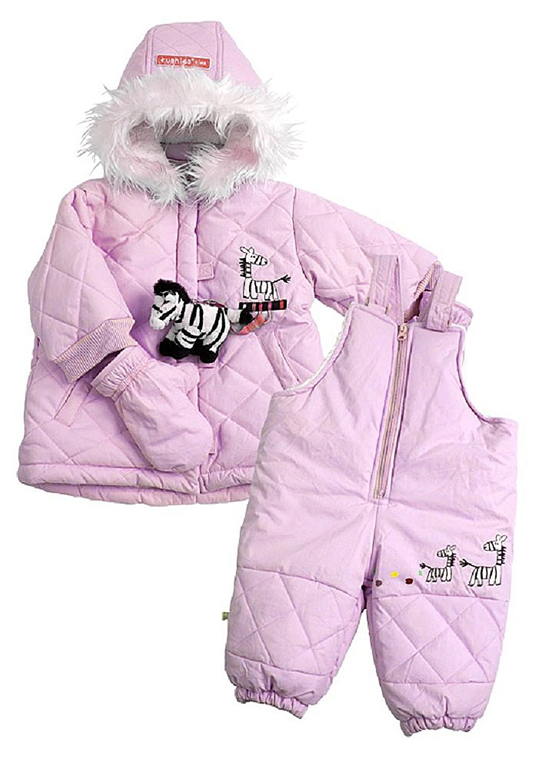 Kushies Zebra Hooded Snowsuit with Mittens (4 pc - Jumpsuit/Jacket/Hood/Mittens) (Light Pink, 18 Months)