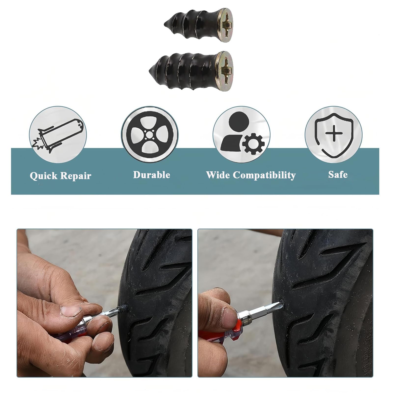 DuDuZui 60 Piezas Kit Repara Pinchazos Coche, Clavo de Goma para Neumáticos con Destornillador, para Coche, Moto, Bicicleta, Camión, con 1 Manómetro de Presión para Neumáticos a Lápiz (30S+30L) — view 3