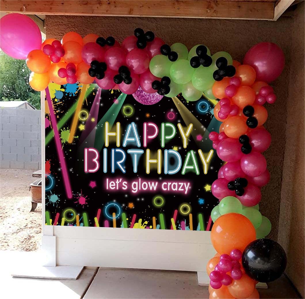 Happy Birthday Glow Hintergrund 2,1x1,5 M – Neon-Party-Deko Für Fotoshootings, Kindergeburtstage & Glow-in-the-Dark-Partys