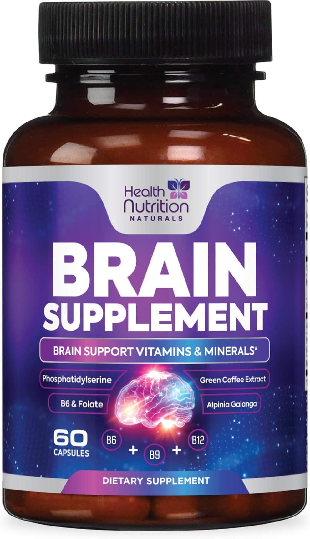 Brain Memory Supplement - 3X Strength Nootropics for Concentration, Clarity & Focus Support - Brain Health Cognitive Vitamins B6 & B12 with Phosphatidylserine & Folate, Brain Booster, 60 Capsules