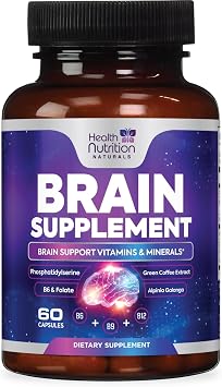 Brain Memory Supplement - 3X Strength Nootropics for Concentration, Clarity & Focus Support - Brain Health Cognitive Vitamins B6 & B12 with Phosphatidylserine & Folate, Brain Booster, 60 Capsules