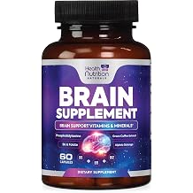 Brain Memory Supplement - 3X Strength Nootropics for Concentration, Clarity & Focus Support - Brain Health Cognitive Vitamins B6 & B12 with Phosphatidylserine & Folate, Brain Booster, 60 Capsules