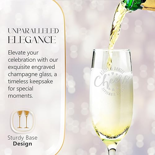 Miniatura 9 de Juego de 2, copas de champán personalizadas de 8 onzas con caja, grabado personalizado con nombres y fecha, copas de brindis regalos para novia,