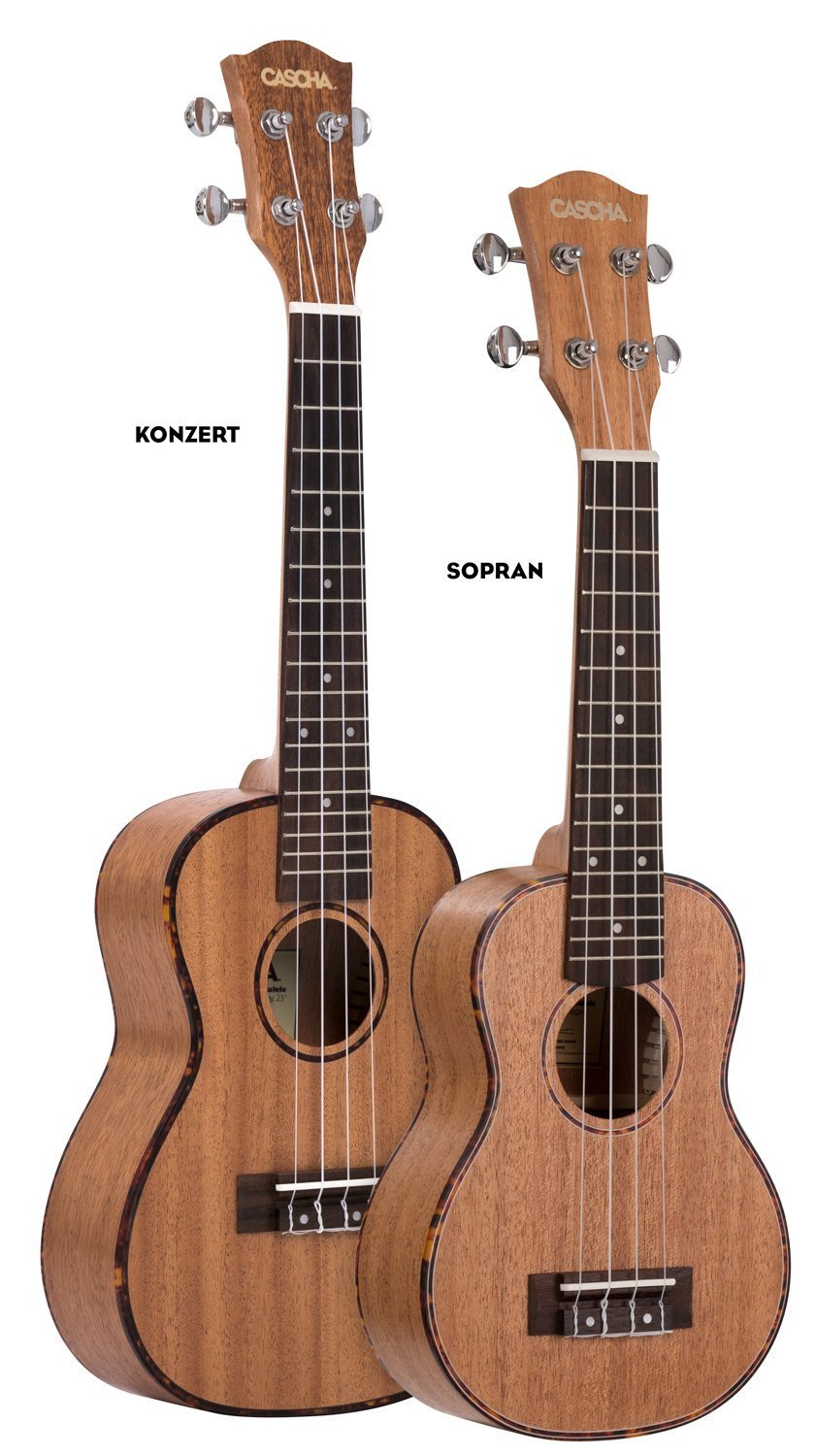 CASCHA HH 2036 ES Ukelele Concierto, Caoba, Bundle con Curso de Ukelele, Afinador, Bolsa Acolchada, 3 Púas y Cuerdas de Aquila