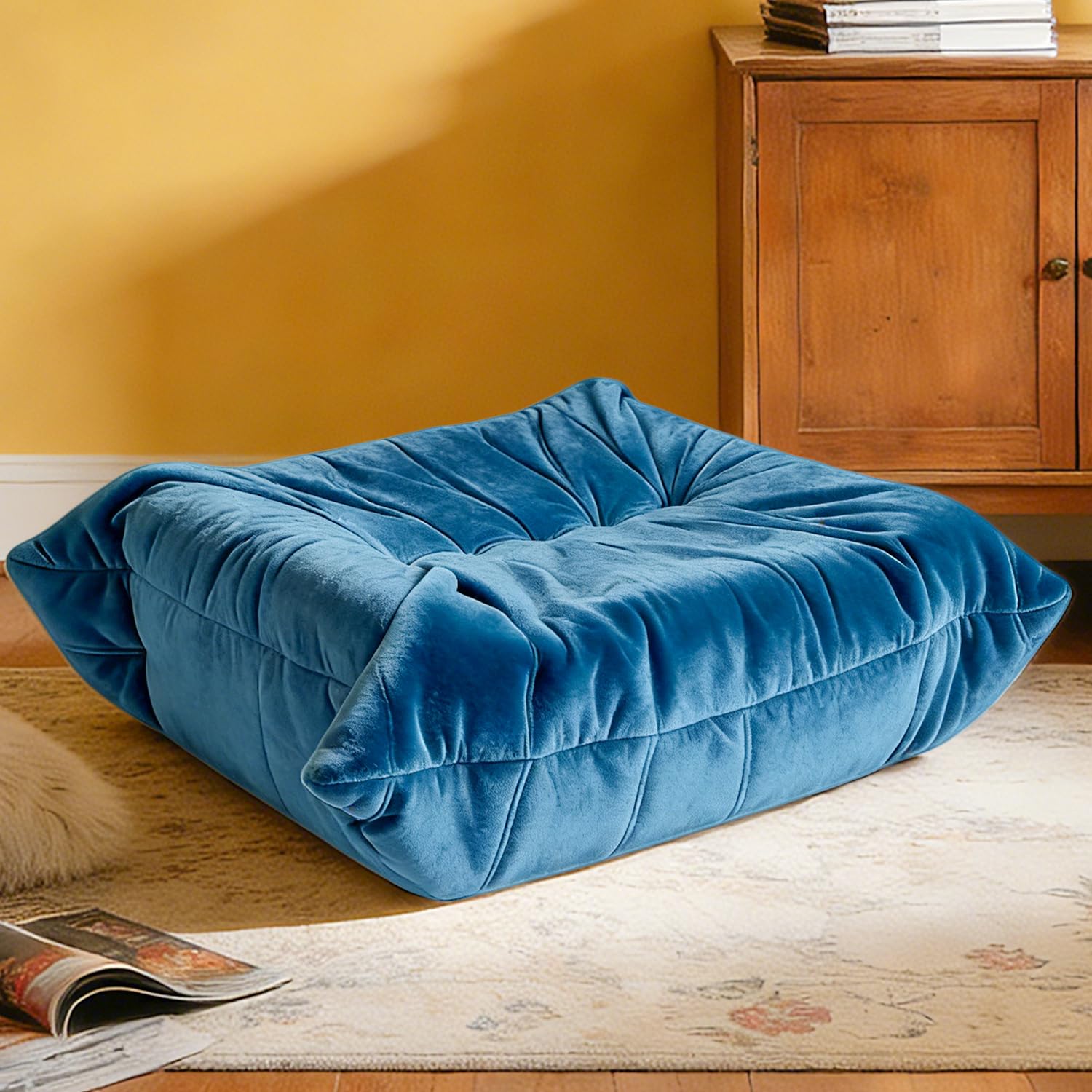 Trenda Extra Large 29.5"x27.5" Velvet Ottoman - Soft Foot Rest, Bean Bag Chair Compatible Accent Ottoman, Independent Use Extra Seat for Living Room