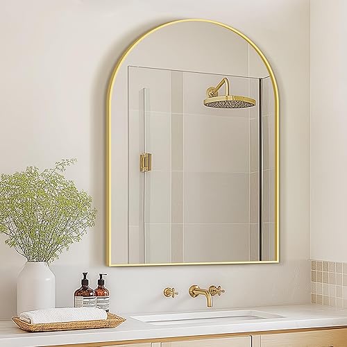 Miniatura 68 de Espejo de baño arqueado para pared, espejo para tocador, espejo grande de 38 x 26 pulgadas, marco de metal (38 x 26 pulgadas, dorado) Dorado,Negro