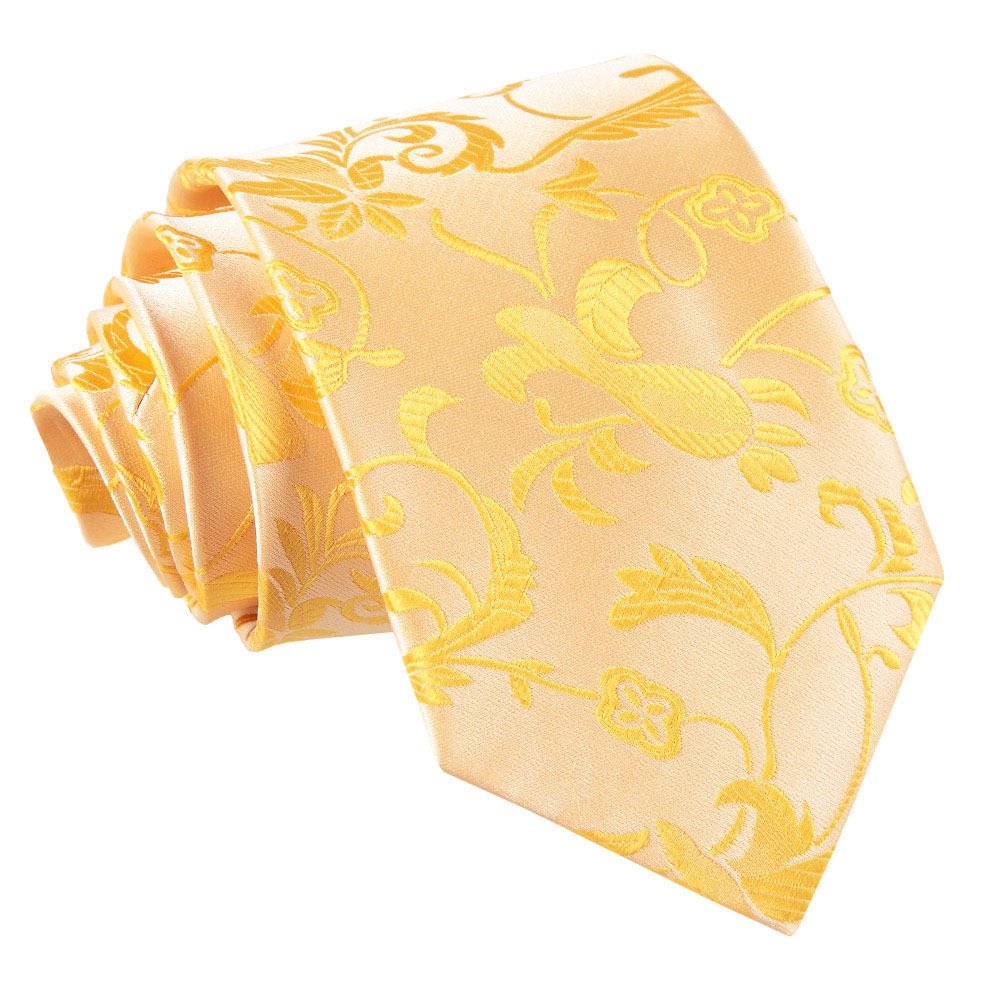 DQT Mens Passion Floral Jacquard Tie - 9cm Classic Width Wedding & Formal Necktie - Gold