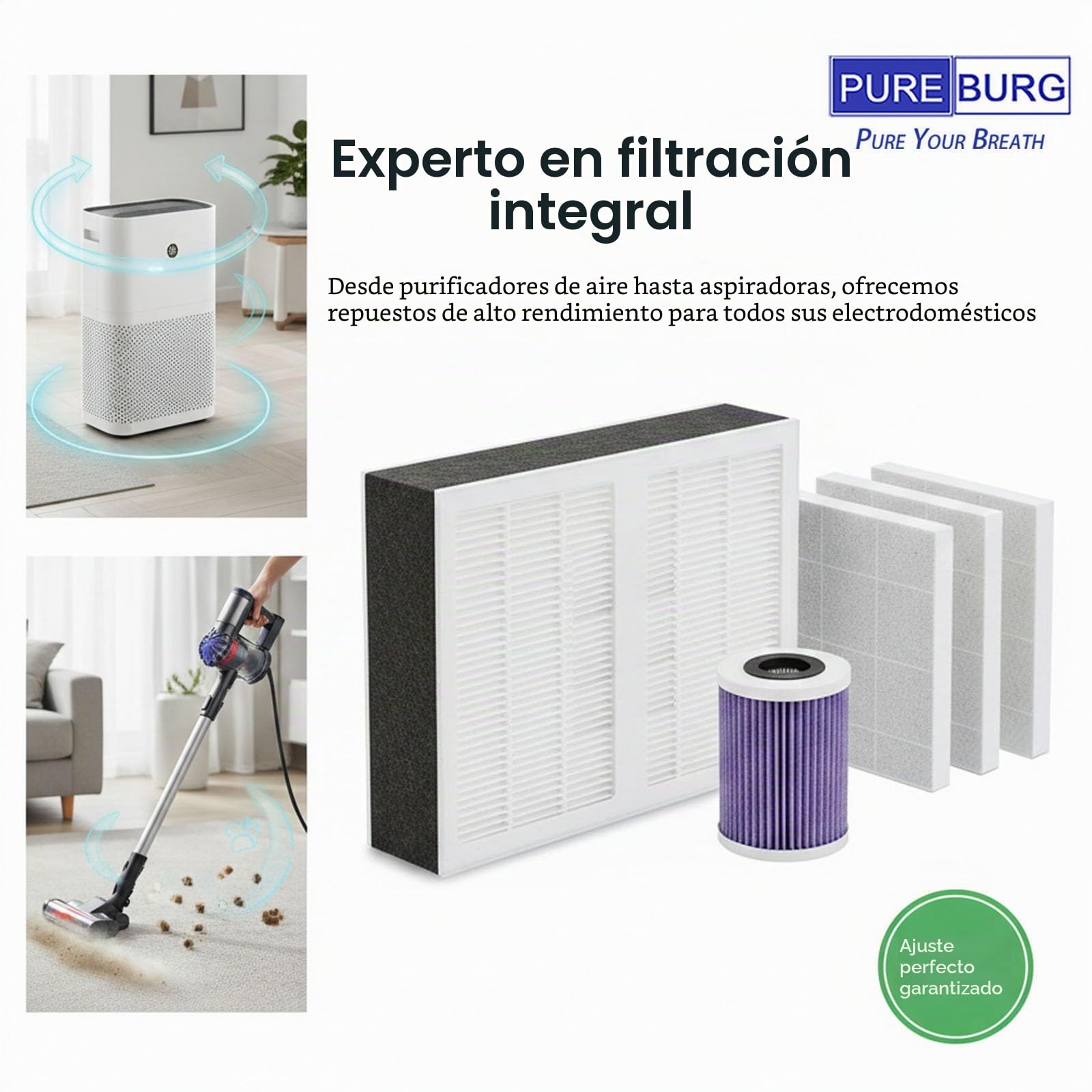 PUREBURG Filtro de repuesto compatible con Philips AC0650, AC0651 purificador de aire serie 600, piezas de filtro FY0611/30, paquete de 2 H13 True HEPA para limpieza de aire