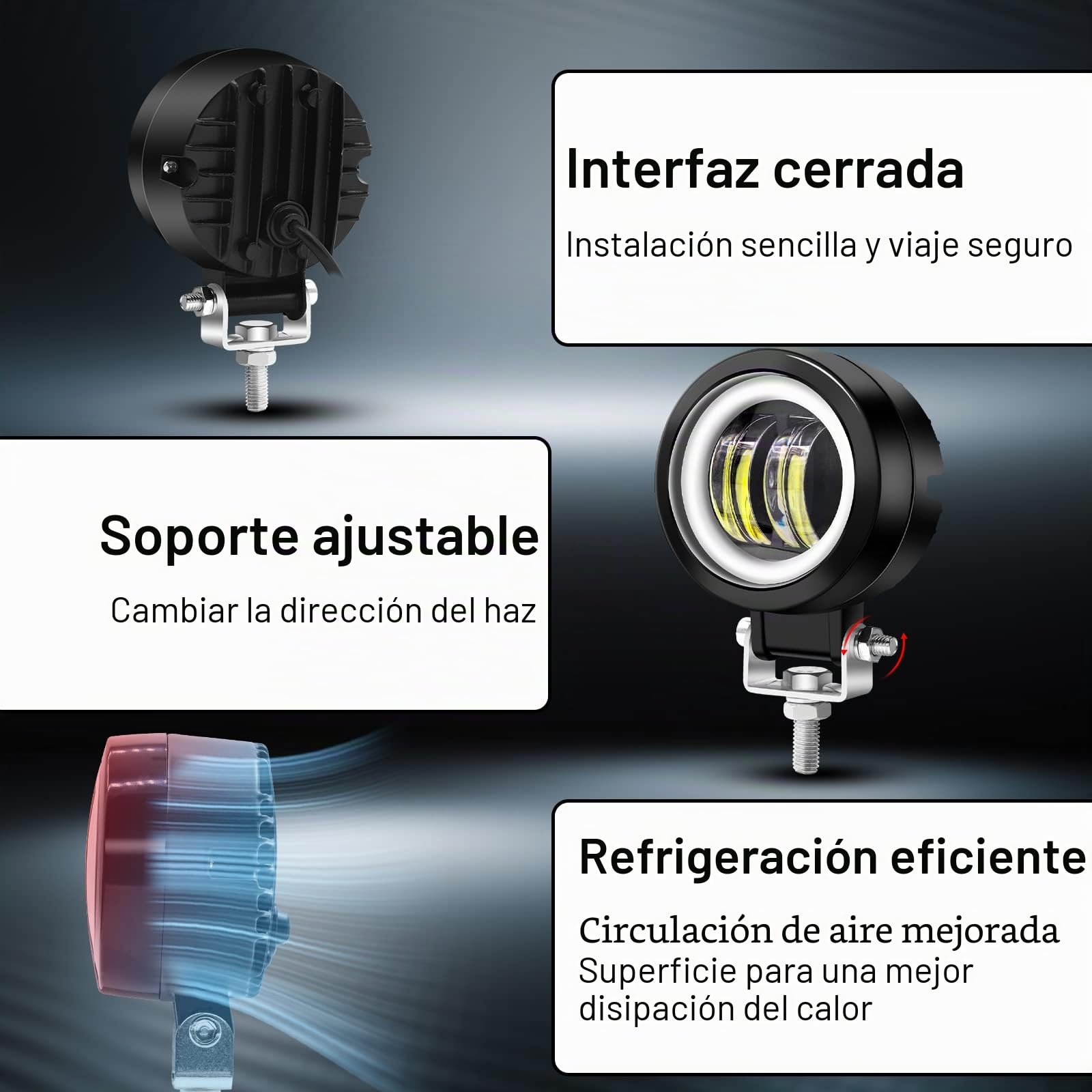 Biqing Faros Auxiliares de Moto,3 Inch Ronda 20W Faros Antiniebla Moto LED Foco Luces de Trabajo Luz Delantera Auxiliar 12V/24V Ojo de ángel Azul DRL Con Interruptor de Manillar de Motocicleta 22mm
