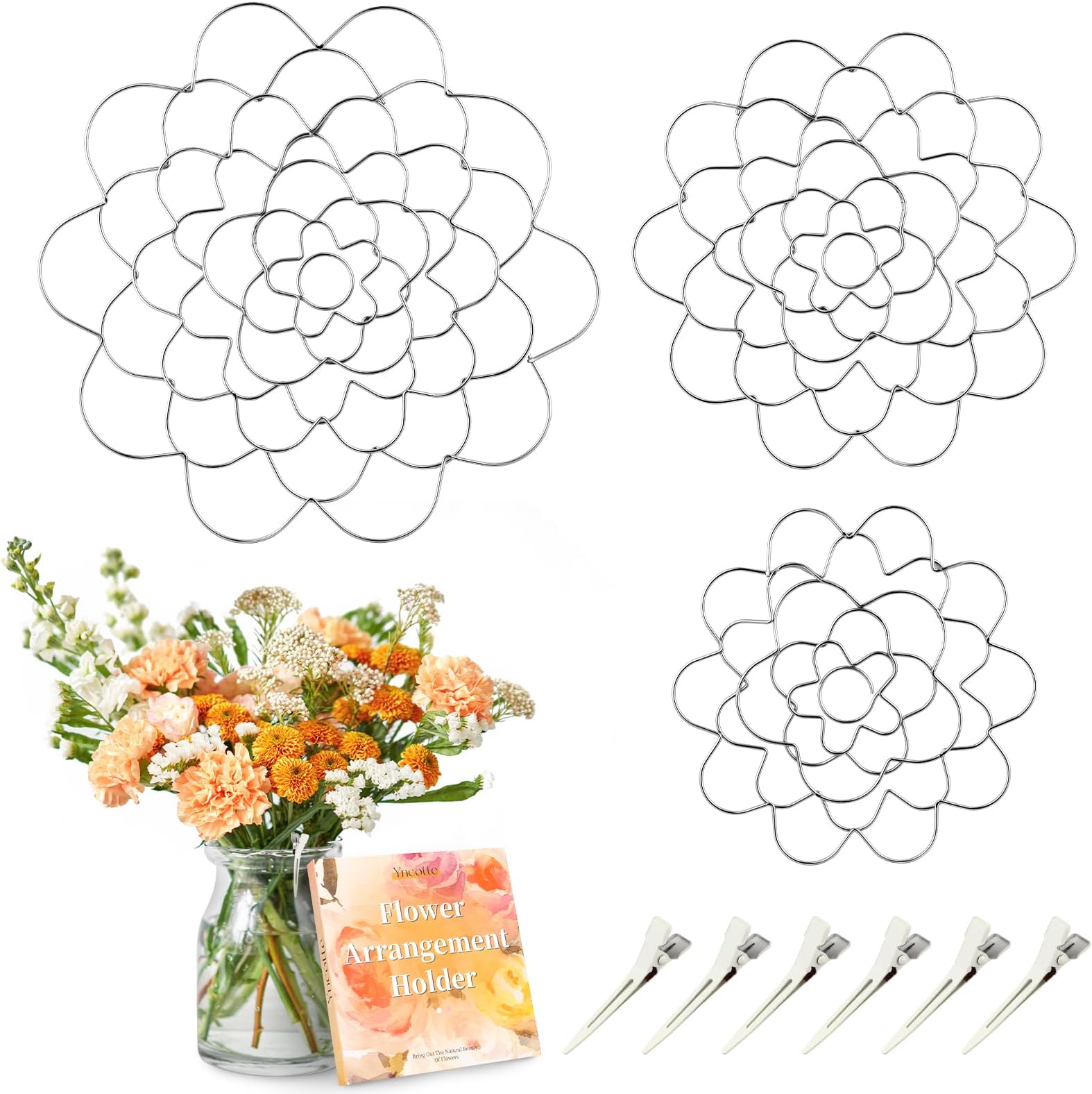 Flower Arrangement Holder, Reuseable Floral Grid Flower Frog Wire Arranger Twist for Vase Floral Stems Bouquets Plant Fixation (3 Pieces)
