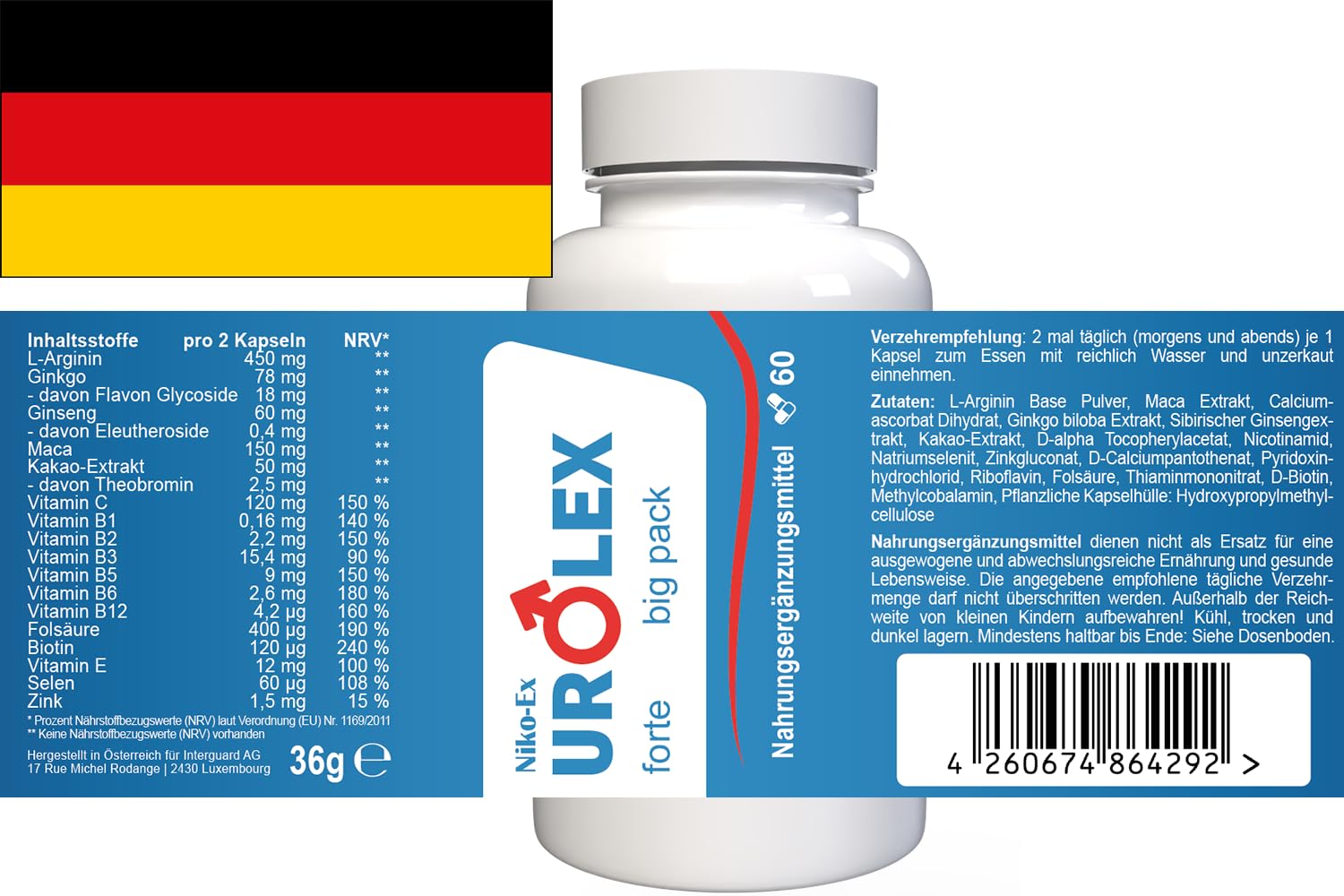 Urolex forte für Männer - 300 Kapseln (5x60 Kapseln) - 5er Pack