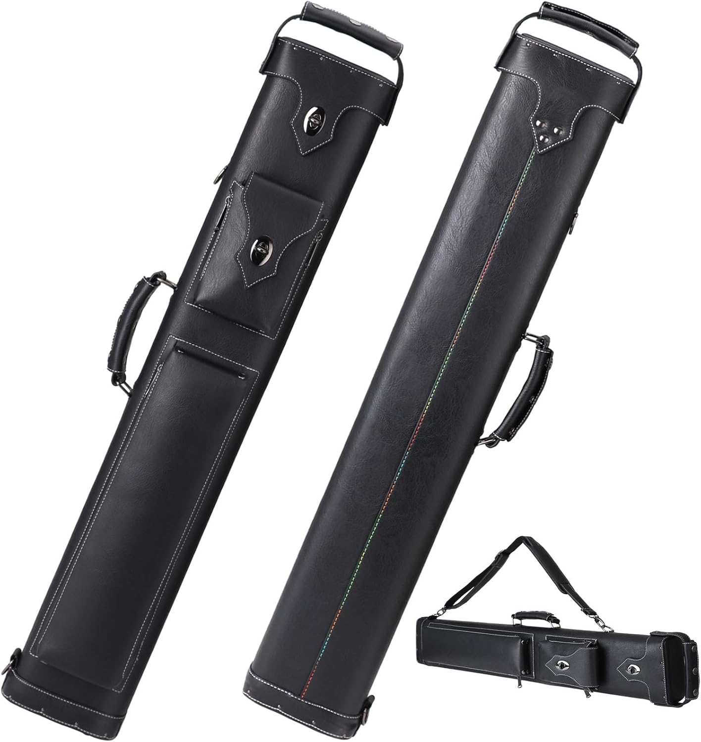 Hard 3x5 Pool Cue Case, 8 Hole Pool Cue Stick Case Billiard Cue Case, Holds Up to 3 Butts and 5 Shafts, Topstitching Design