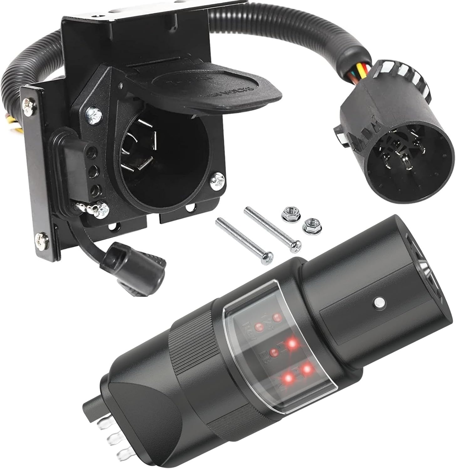 MECMO RV 7 Way Blade & 4 Pin Flat Trailer Light Wire Circuit Tester + Multi-Tow USCAR 7 Pin to 7-Way Blade and 4-Way Flat