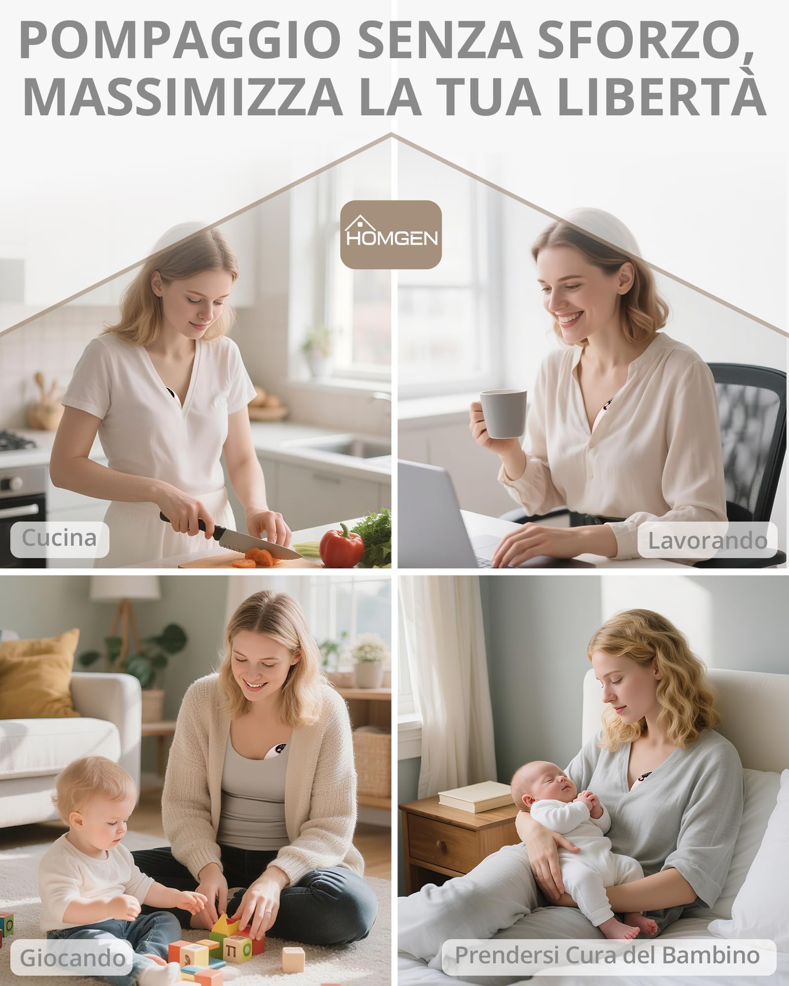 HOMGEN 2 Pezzi Tiralatte Elettrico Portatile a Mani Libere con Display a LED Pompa Lattea Mani Libere con 4 Modalità e 12 Livelli Tiralatte Wireless Silenzioso Ricaricabile per Casa Lavoro e Viaggio