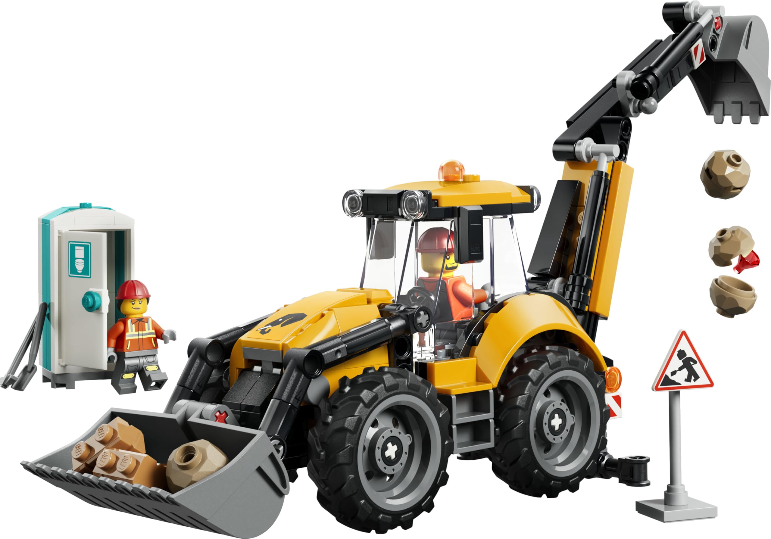 LEGO City Le Tractopelle Jaune - Camion Jouet - Véhicule de Construction - Tracteur avec 2 Minifigurines, Godet Fonctionnel Avant & Pelle Arrière - Idée Cadeau d'anniversaire pour Garçon 7 Ans 60480