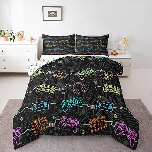 Miniatura 9 de Feelyou - Juego de edredón para niños gamers tamaño individual, juego de ropa de cama de estilo Galaxy Gaming con purpurina, juego de edredón para