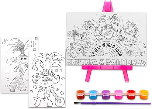 Miniatura 2 de Juego de arte Trolls para niños, paquete con suministros de arte de Trolls con lienzo, caballete, calcomanías de pintura y más  Regalos de Trolls