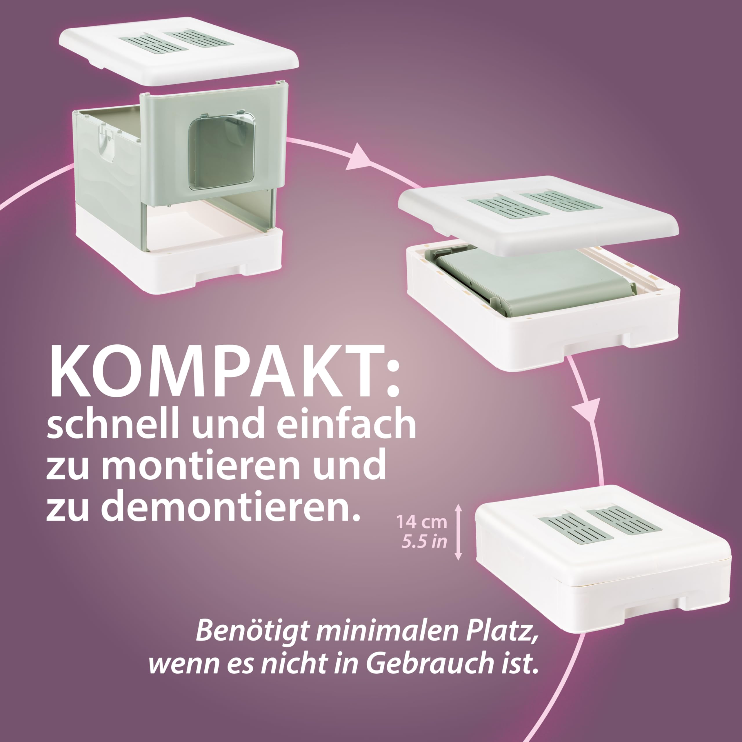 Ferplast Katzentoilette geruchshemmend, sauber & leicht zu reinigen, Grün | 2 Aktivkohlefilter gegen Gerüche, Streu-Auffanggitter, Schaufel und Reinigungsbürste inklusive