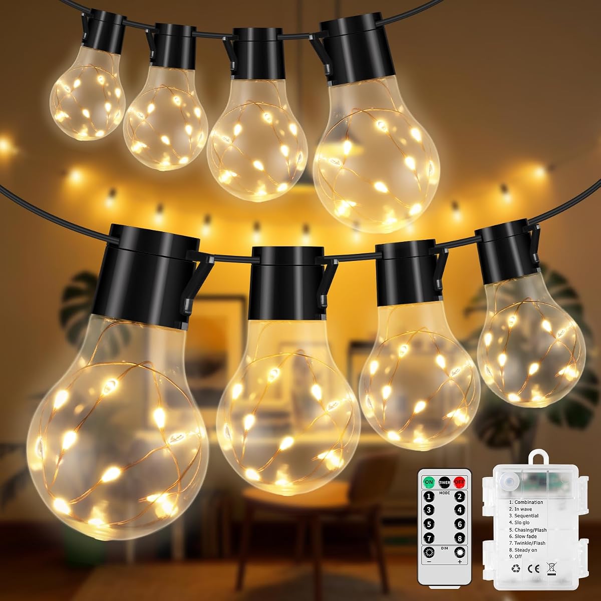 Ohwewant 20 Hanging Bulb Battery Operated String Lights, 100 LED Vintage