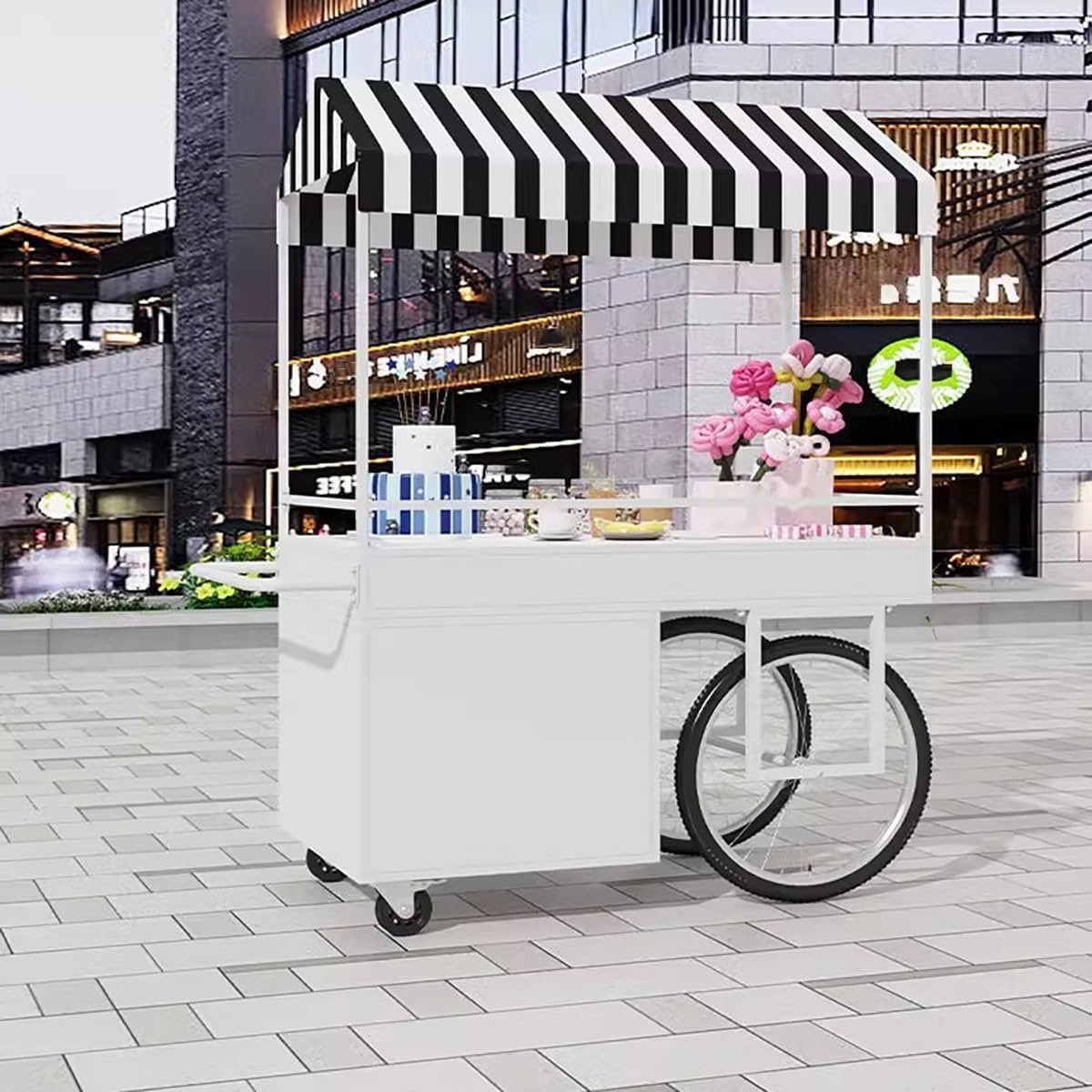 Chariot Mobile pour Vendeur De Street Food avec Auvent et Boîte De Rangement, Chariot de Stand Portable pour Vendeur en Extérieur pour Vente et Présentation(Yellow)