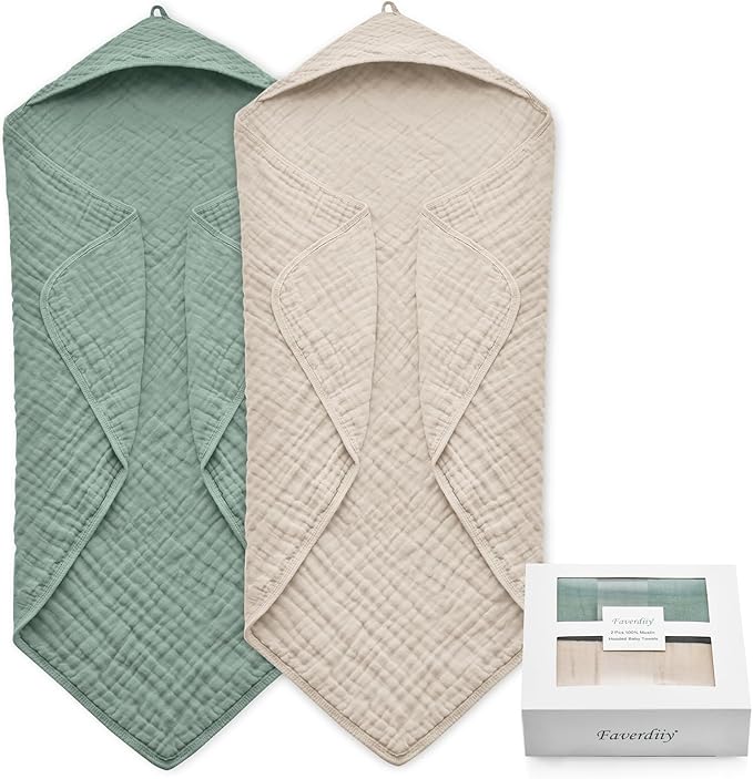 FAVERDIIY Hooded Baby Towels for Newborn, 35x35 Inch 2 Pack