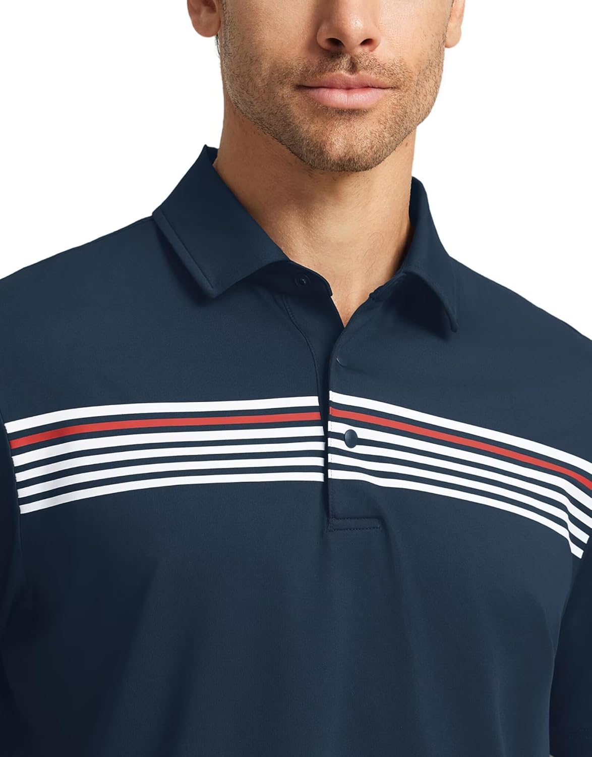 M MAELREG Mens Golf Shirts Short Sleeve Chest Print Stripe Moisture Wicking Dry Fit Casual Collared Mens Polo Shirts - Image 3