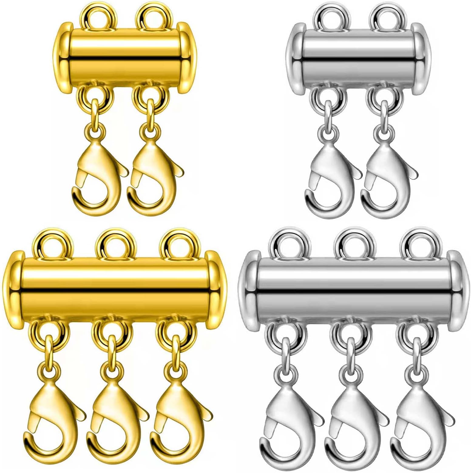 OHINGLT Lucky Necklace Layering Clasps Separator for Stackable Necklaces Chains,18K Gold and Silver Plated Multiple Necklace Clasps and Closures for Women Girl