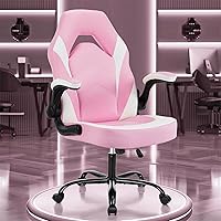 OLIXIS Pink Gaming Chair Big & Tall Ergonomic Lumbar Support Flip-Up Arms Adjustable Height PU Leather Desk Chair