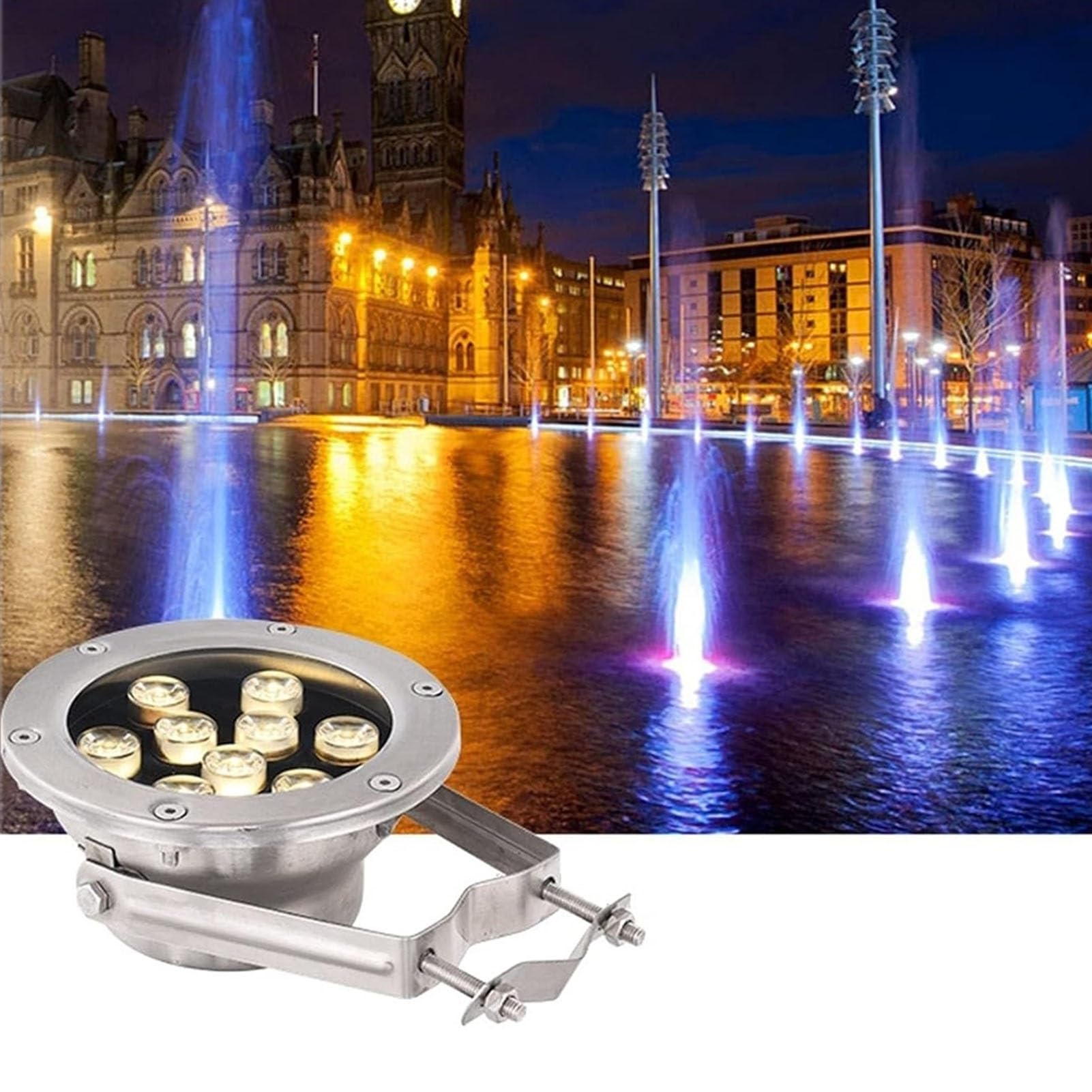 Luci subacquee per laghetto, Lampada a LED sommergibile con Staffa a Clip, faretto RGB Impermeabile IP68 AC 24V, per Illuminazione di Giardino, Cortile e Piscina (RGB, 24W)