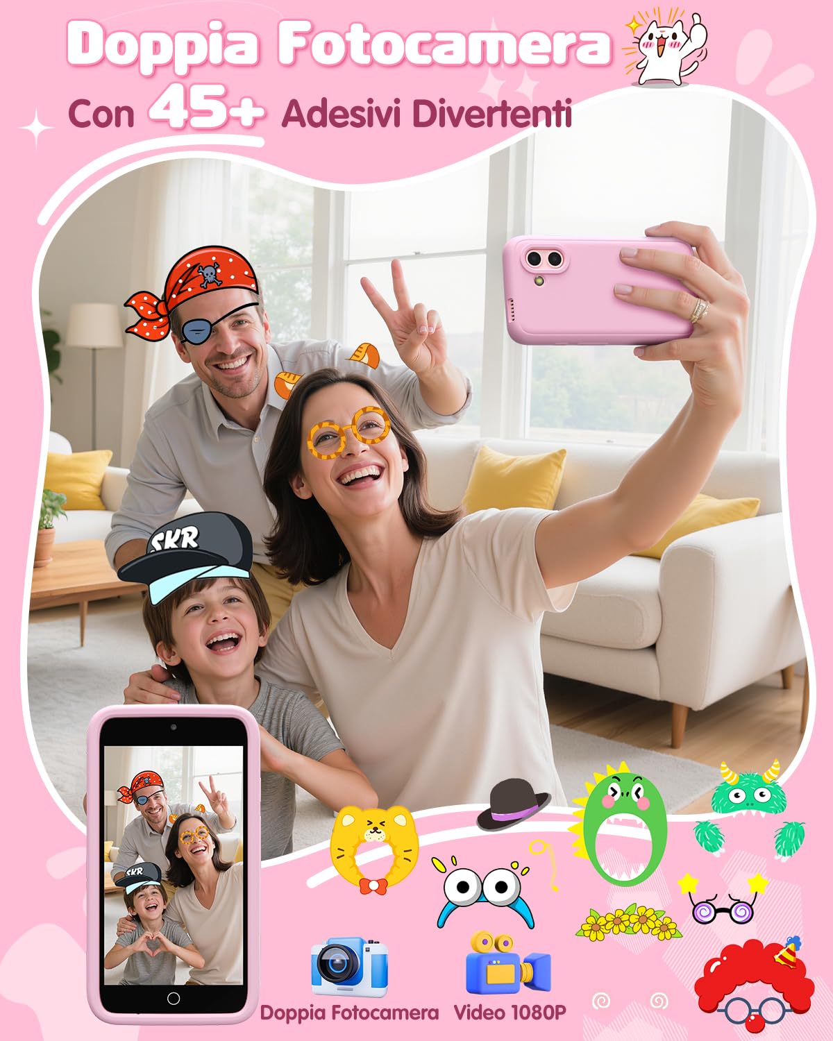 Telefono Giocattolo per Bambini, 3.97" Cellulare per Bambini 3 4 5 6 7 8 9 10 11 12 Anni con 200+ Giochi, Doppia Fotocamera, Controllo Parentale, Telecamera, Musicale, Regalo di Compleanno Natale