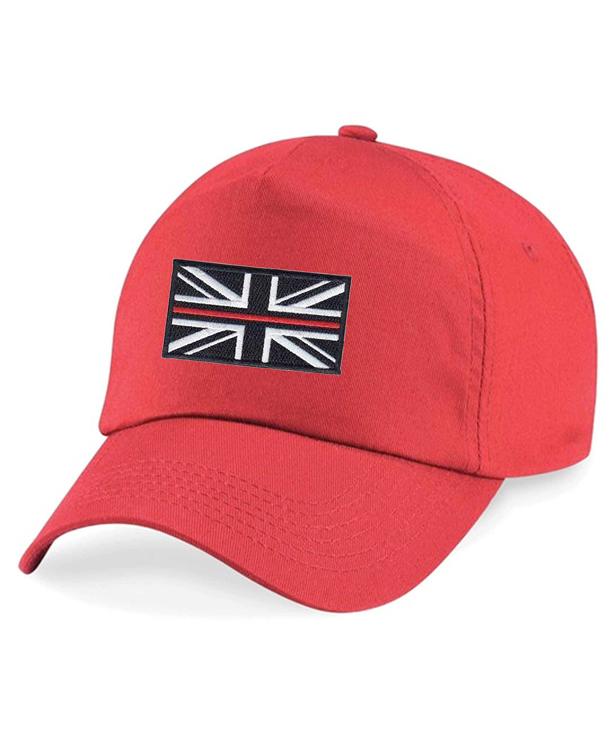 Psave Red Fire Service Thin Line Union Jack Premium Embroide Baseball Cap Fireman Firefighter Emergency Services (Red)