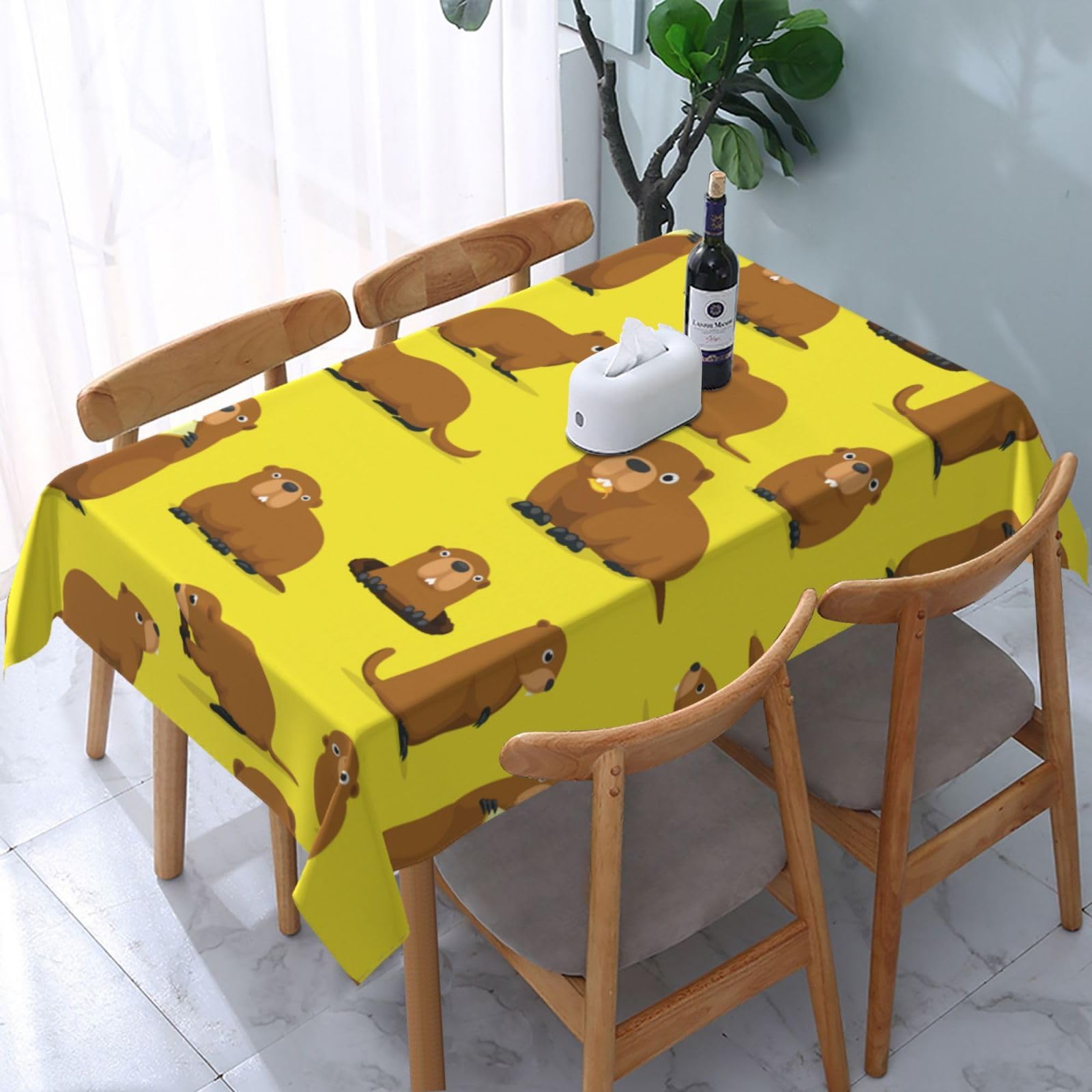 JunHeArt Groundhogs Pattern Tablecloth Rectangle Table Cover Washable Table Cloths Decor For Kitchen 54" X 72"