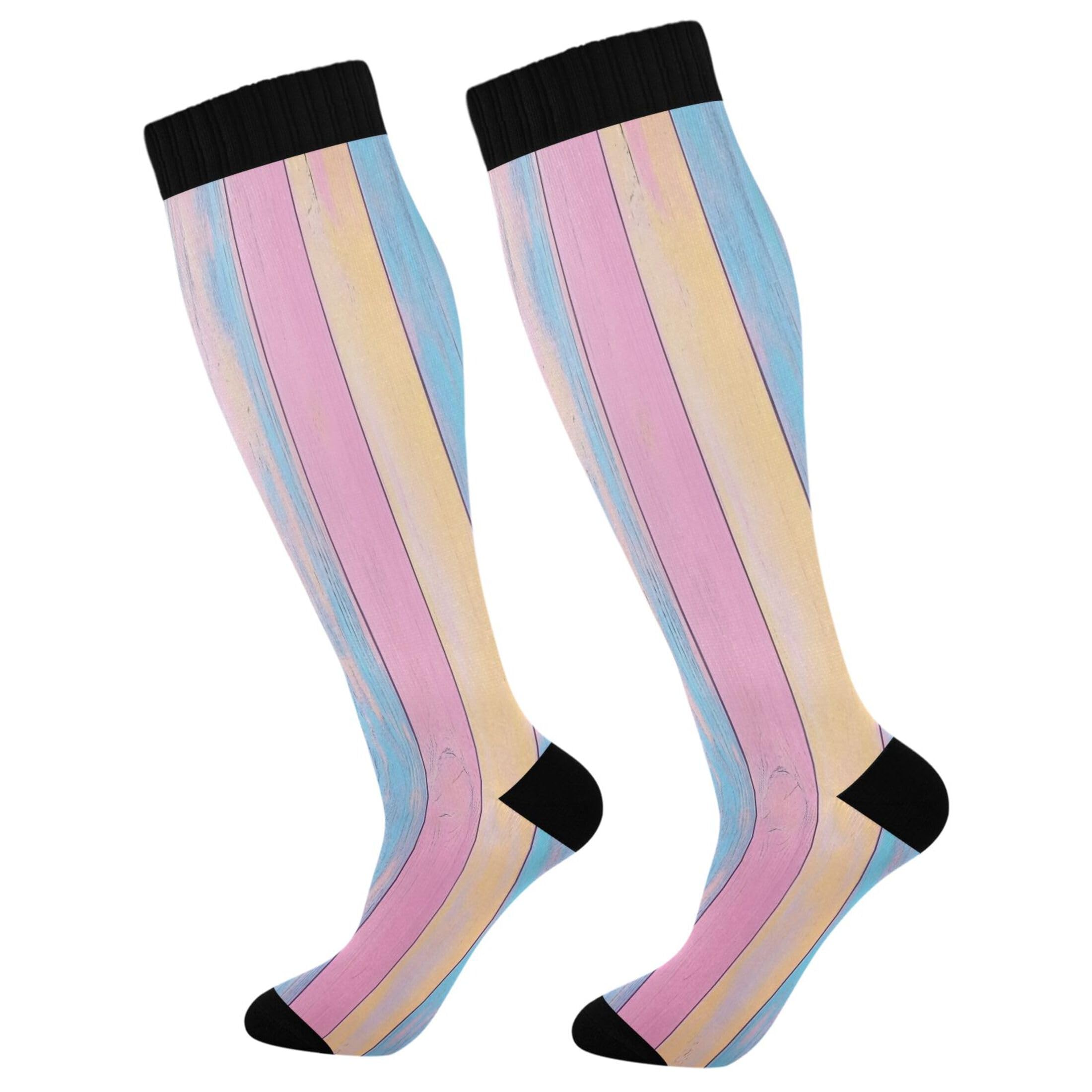 Burbuja Colorful Pastel Wood Compression Socks for Women Men (20-30mmHg), Knee High Socks Circulation Support for Sport Running Hiking Nurse, 1 Pair