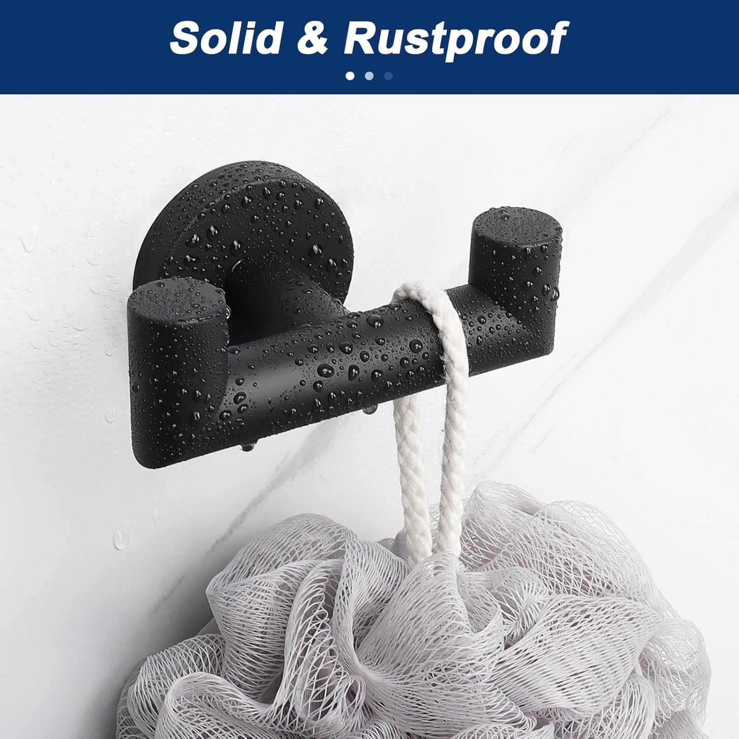 NearMoon Bathroom Double Towel Hook- SUS304 Stainless Steel Robe Towel Holder, Heavy Duty Double Coat Hook for Bathroom Livingroom Kitchen Wall Mounted (Matte Black-U, 5 Pack)