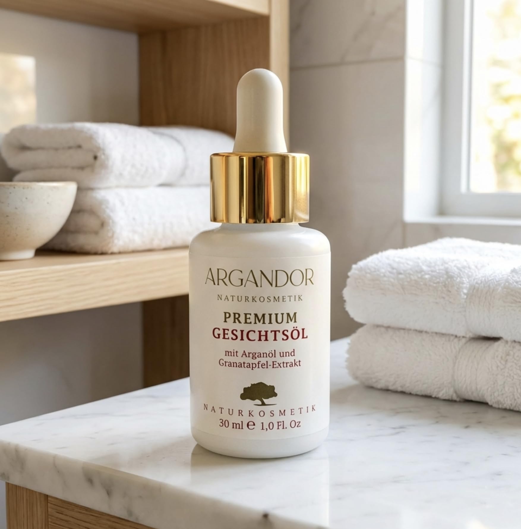 ARGANDOR PREMIUM GESICHTSÖL mit Bio-Arganöl und Bio-Granatapfelextrakt - Zertifizierte, vegane Biokosmetik, exklusiver Wirkstoffkomplex mit Bio-Ölen für Gesicht und alle Hauttypen, fair, nachhaltig