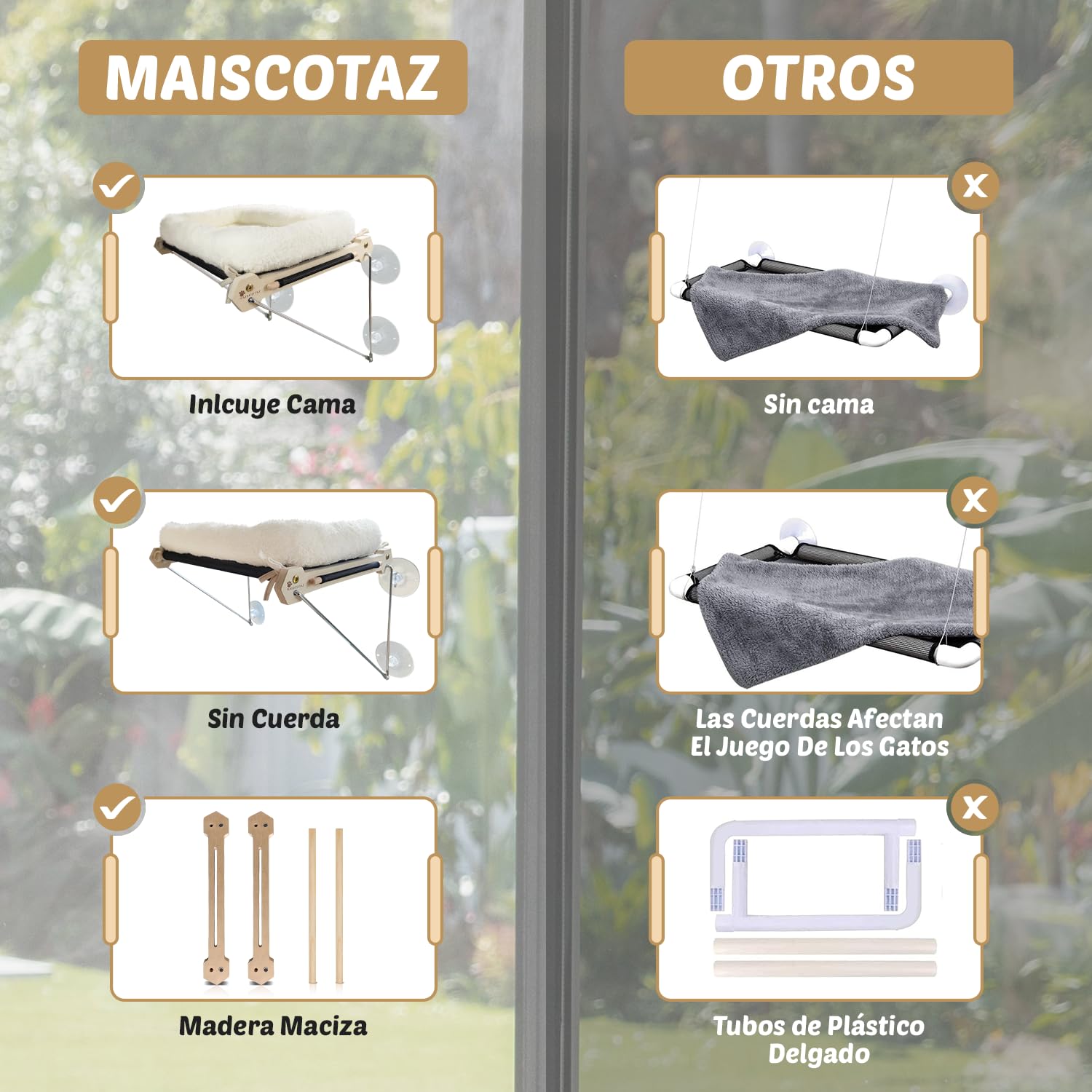 Hamaca Gato Ventana con Cama - Cama Ventana para Gatos - Hamaca para Gatos - Hamaca Gato Ventana - Gatos Accesorios - 20kg