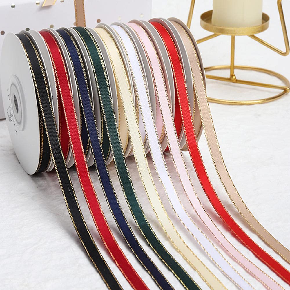 Ribbons For Gift Wrapping Ribbon For Fabric Satin Ribbons 0.6 Cm Szeroki Golden Edge Wstążka Pas Lina Prezent Prezent Pudełko Opakowanie Dekoracja Wstążka Handmade Materiał Diy Wstążka-Ceglasty