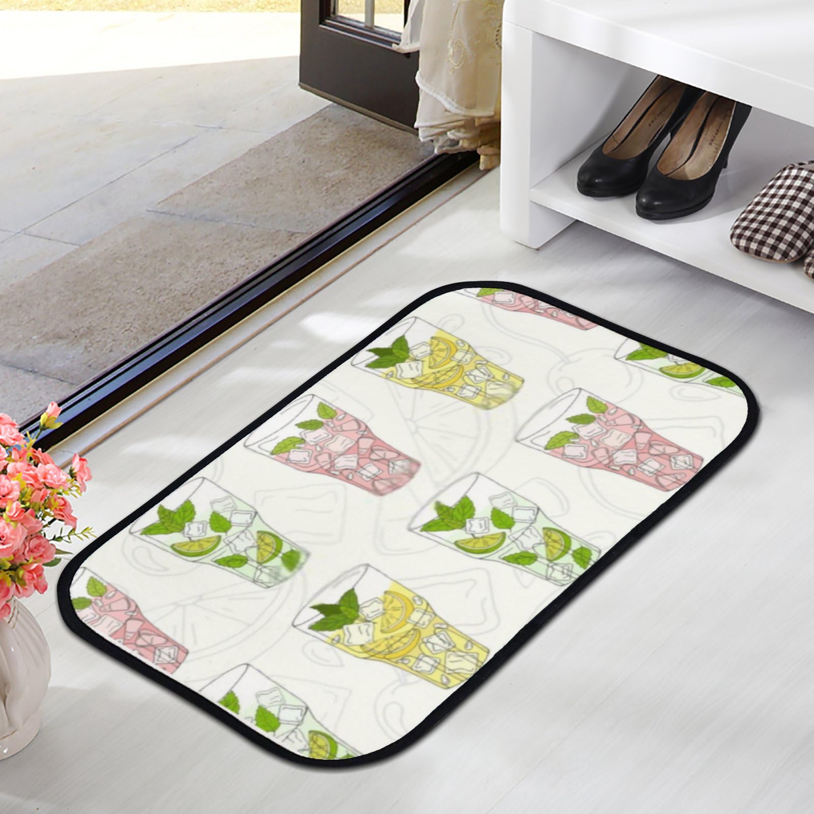 Nuansexi Bathroom Rugs Mint Leaves Sliced Lemon Floor Mats Non Slip Bathmat Doormat Tub Mat Coral Velvet Absorbent Entrance Carpet Mats Machine Washable Bedroom Decor